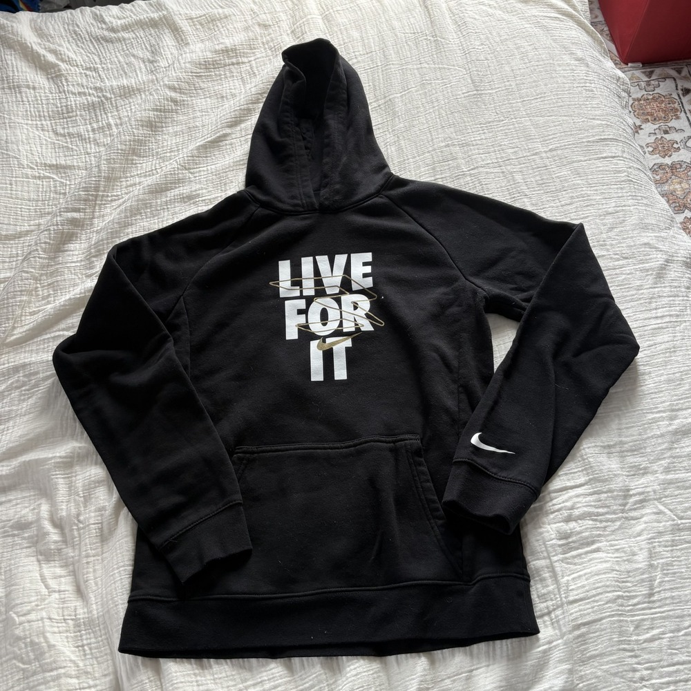 3 Brand Nike Hoodie Live For It Graphic Cotton Black Fleece Kangaroo Boys XL